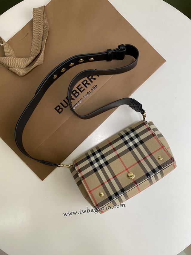 Burberry專門店新款Vintage格紋拼皮革斜背包帆布包 巴寶莉女款單肩斜挎包 yxb1198